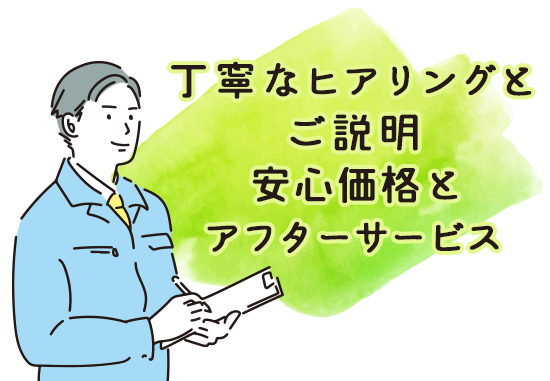 丁寧なヒアリングとご説明　安心価格とアフターサービス